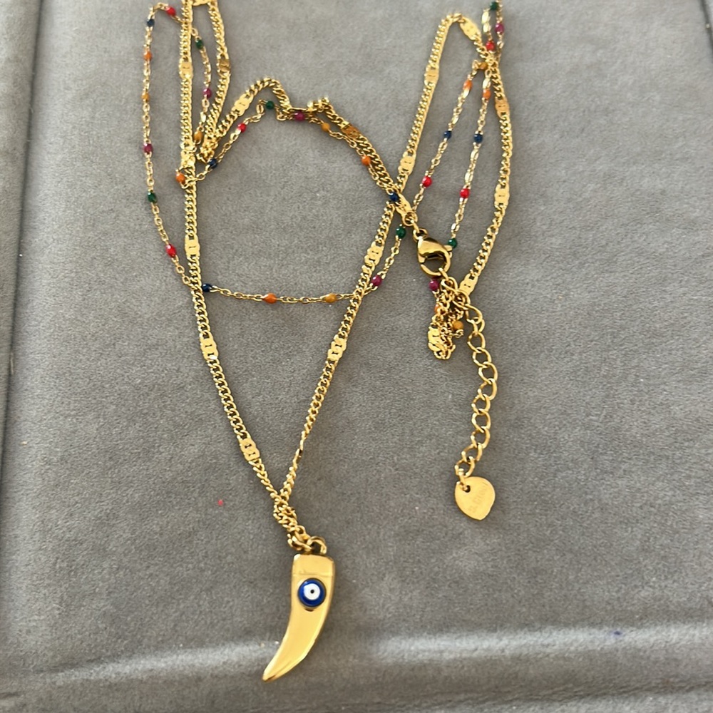 New stainless steel waterproof gold horn evil eye necklace - Picture 7 of 9